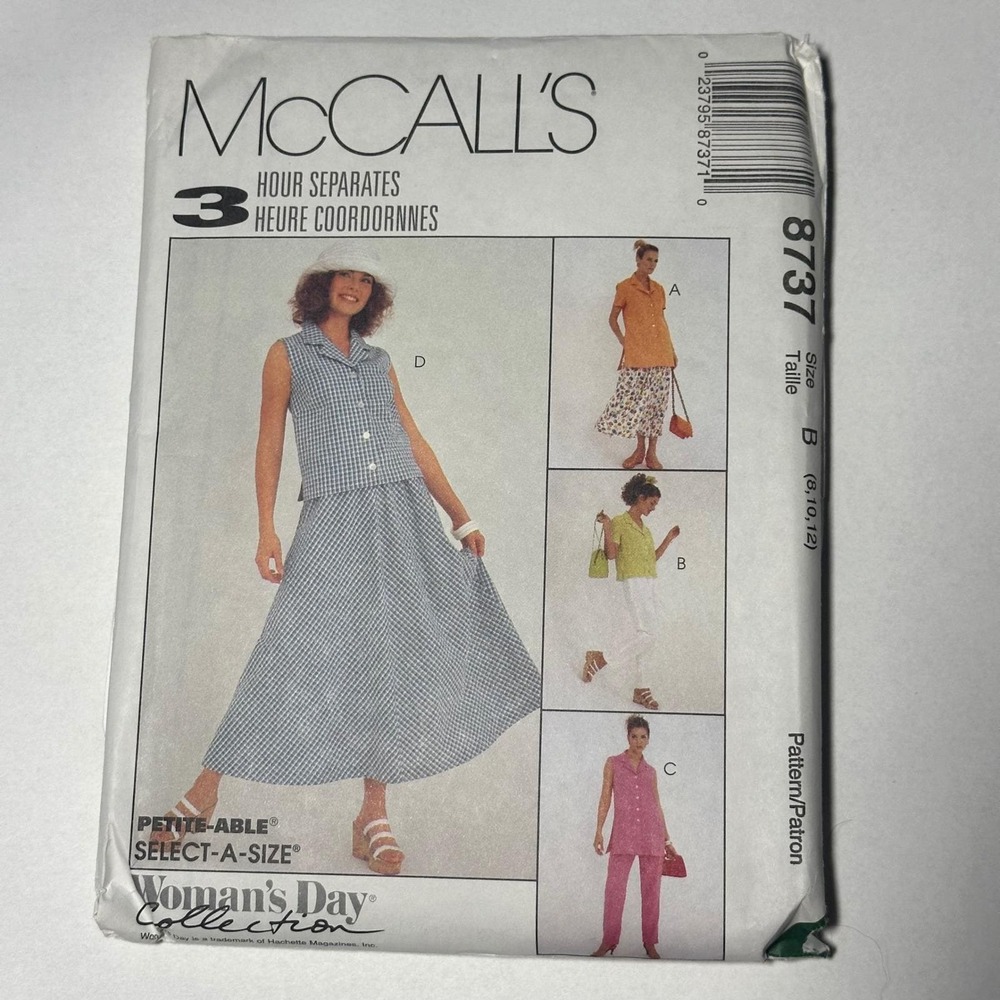 McCall's Sewing Pattern Misses Size 8-12 Tops Skirt Pants Uncut Factory Folded